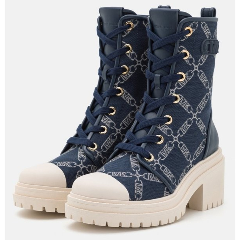 Michael Kors Hanley Empire Logo Jacquard Combat Boot In Navy Multi Size 6M